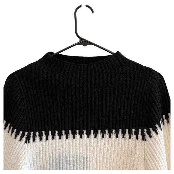 French Connection Sofia Wool Blend Striped Balloon Sleeve Sweater Black White S - Picture 4 of 9